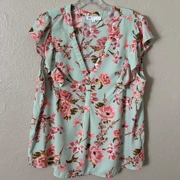 DR2 Floral Women’s Sleeveless Top XL Mint Pink - Picture 1 of 5